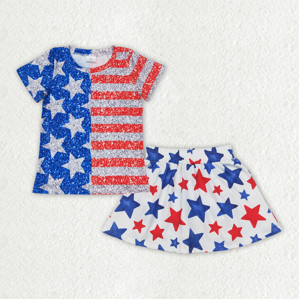 GSD2456 Red Stripes Top Stars Skirts Shorts Girls 4th of July Clothes Set D 4.3