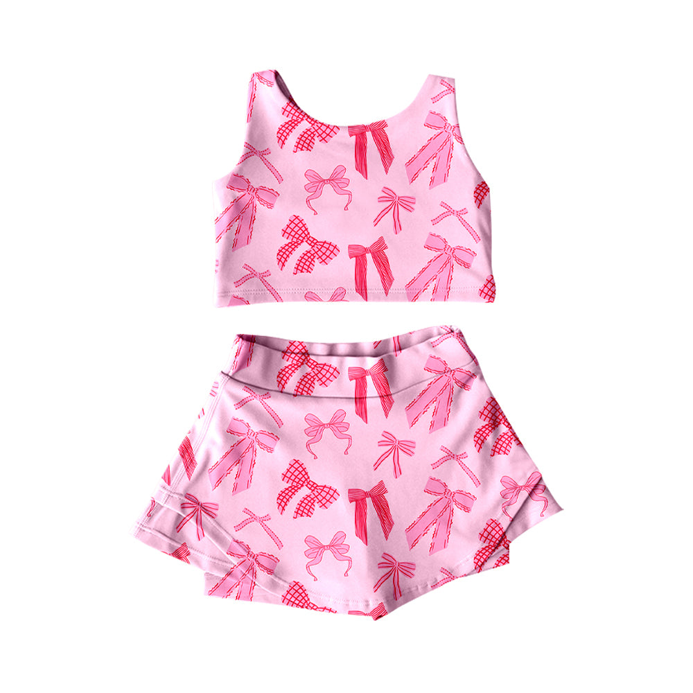 GSD2459 Baby Girls Sleeveless Pink Bows Top Skort Yoga Set D 8.2