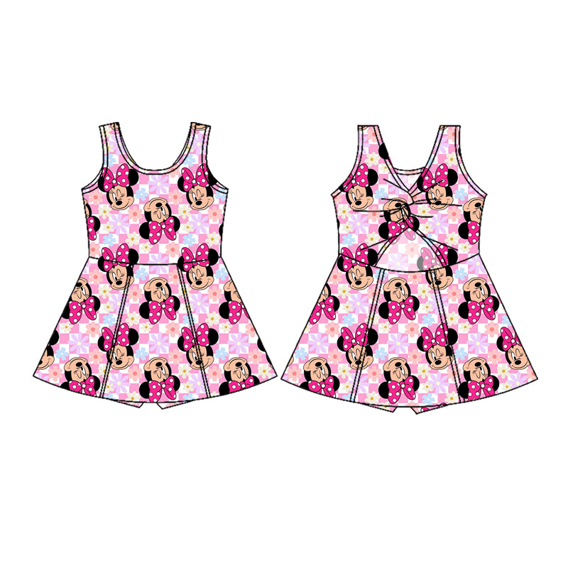 GSD2461 Cartoon Mouse Pink Backless Girls Summer Knee Length Yoga Dress D 4.12