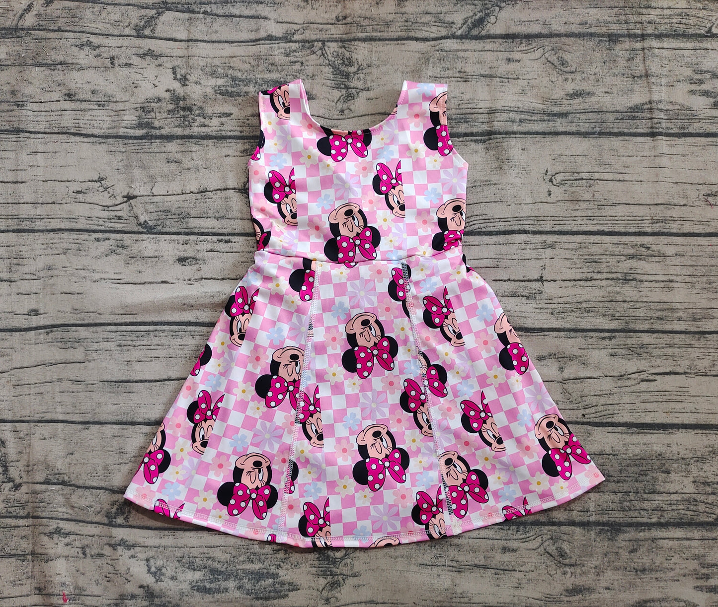 GSD2461 Cartoon Mouse Pink Backless Girls Summer Knee Length Yoga Dress D 4.12