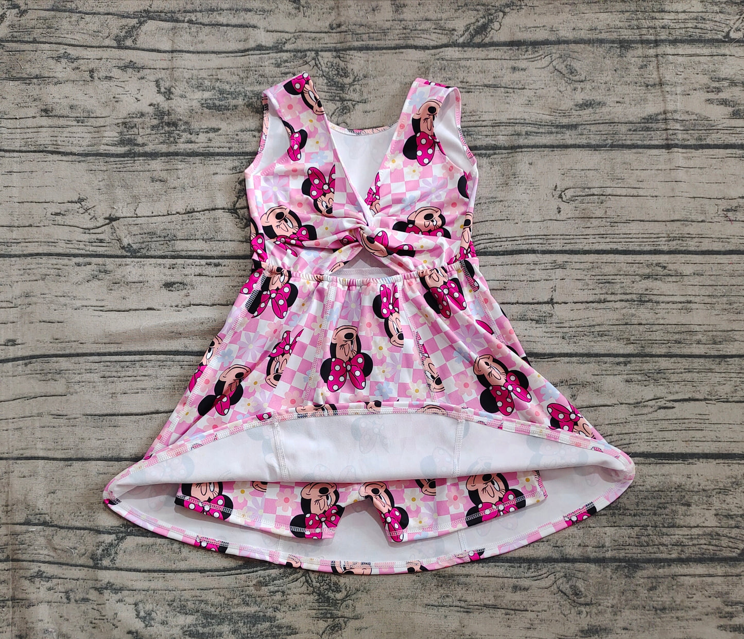 GSD2461 Cartoon Mouse Pink Backless Girls Summer Knee Length Yoga Dress D 4.12