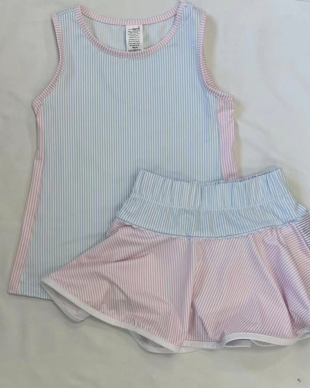 presale GSD2470 Baby Girls Sleeveless Blue Stripe Top Skort Yoga Set D 4.7