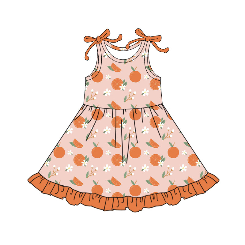 presale GSD2477 Baby Girls Strap Flowers Oranges Knee Length Dresses D 4.7