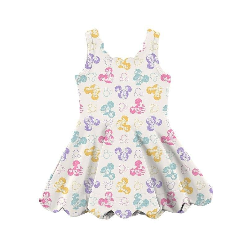 presale GSD2490 Baby Girls Sleeveless Colorful Cartoon Mouse Yoga Knee Length Dresses D 4.9