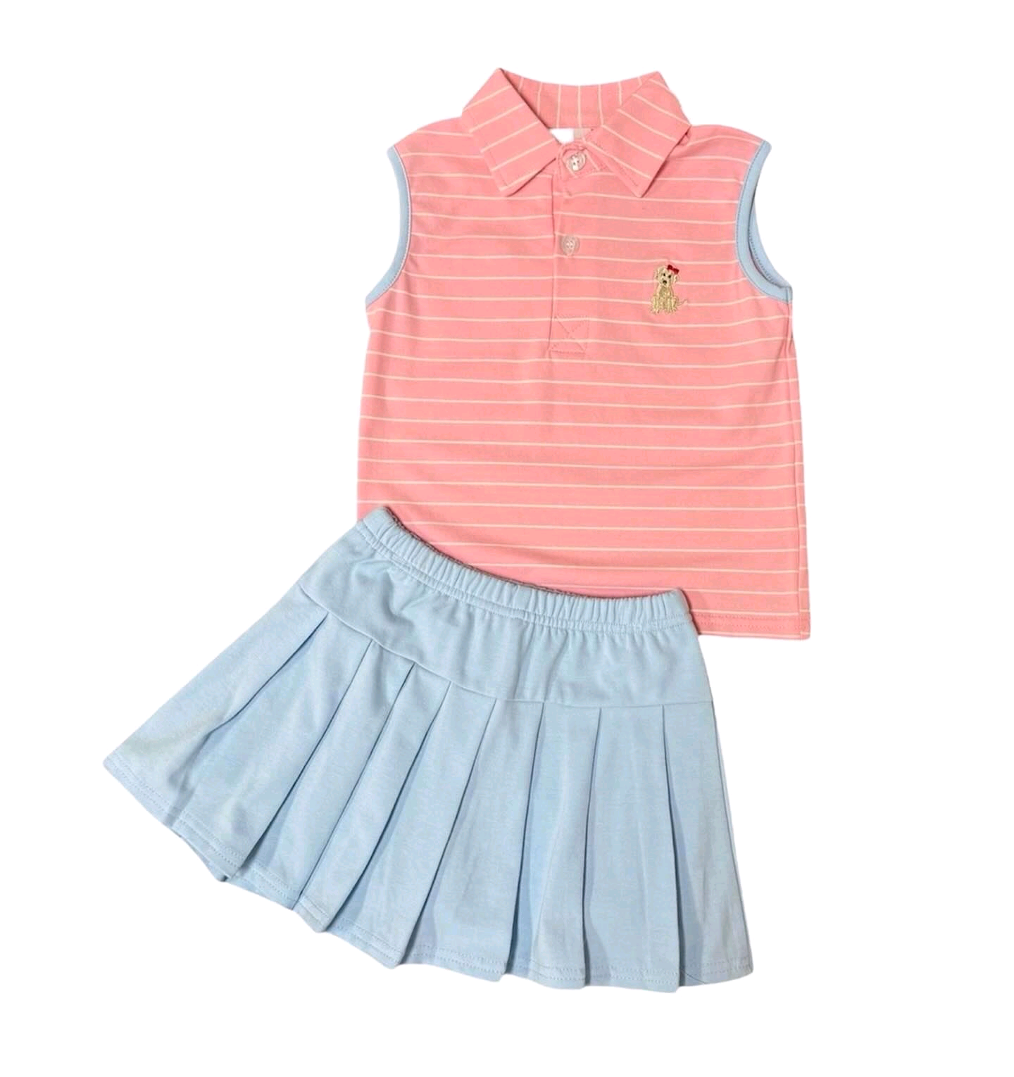 presale GSD2536 Baby Girls Peach Stripe Sleeveless Button Dog Top Ruffle Skirts Set D 4.25