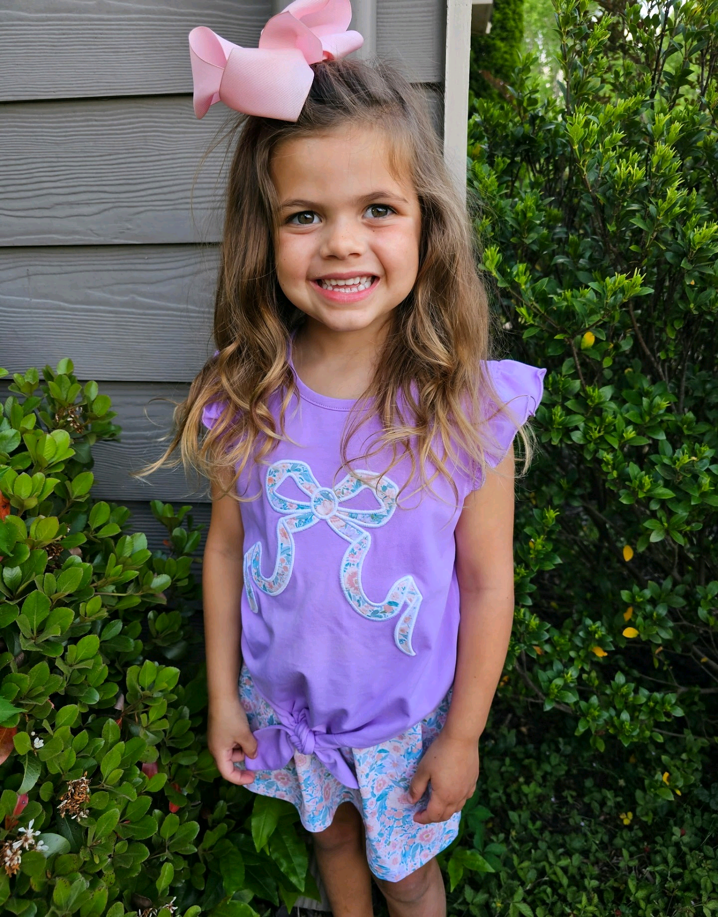 presale GSD2553 Baby Girls Flutter Sleeves Floral Bow Top Skirt Set D 5.7