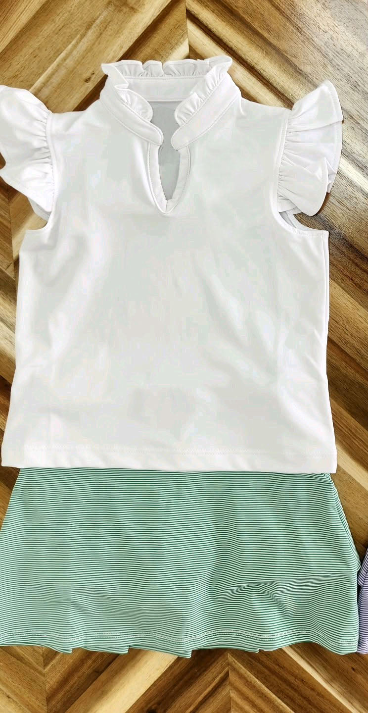 presale GSD2554 White lace flying sleeves green striped skirt suit D 5.7