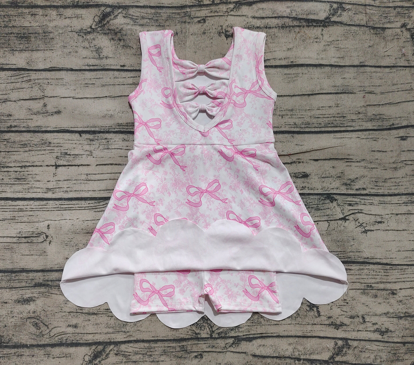 presale GSD2572 Baby Girls Pink Bows Floral Activity Wear Yoga Short Skort Knee Length Dresses D 5.8