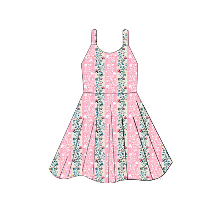 presale GSD2596 Baby Girls Pink Sleeveless Floral Leopard Stripe Knee Length Dresses D 5.26