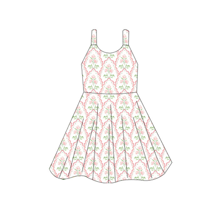 presale GSD2600 Baby Girls Sleeveless Pink Flowers Plaid Knee Length Dresses D 5.27