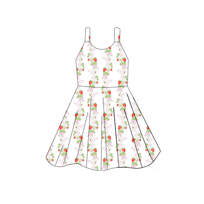 presale GSD2603 Baby Girls Sleeveless Pink Bows Strawberry Plaid Knee Length Dresses D 5.27