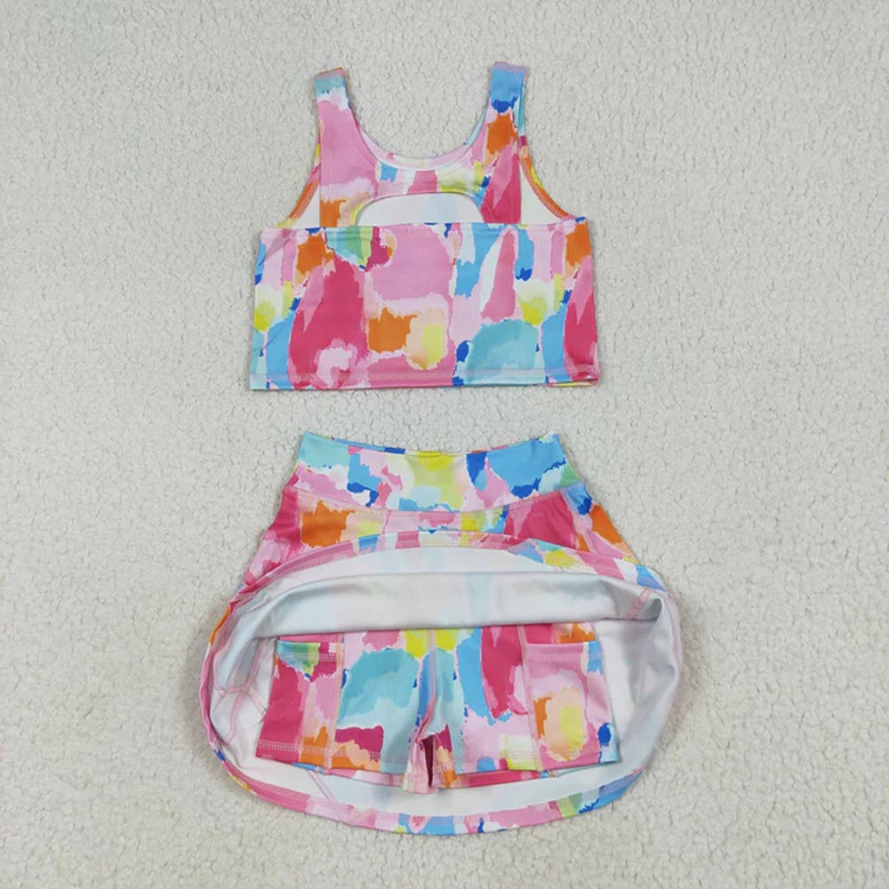 Sibling Baby Girls Sleeveless Watercolor Yoga Short Athletic Dresses D 7.7