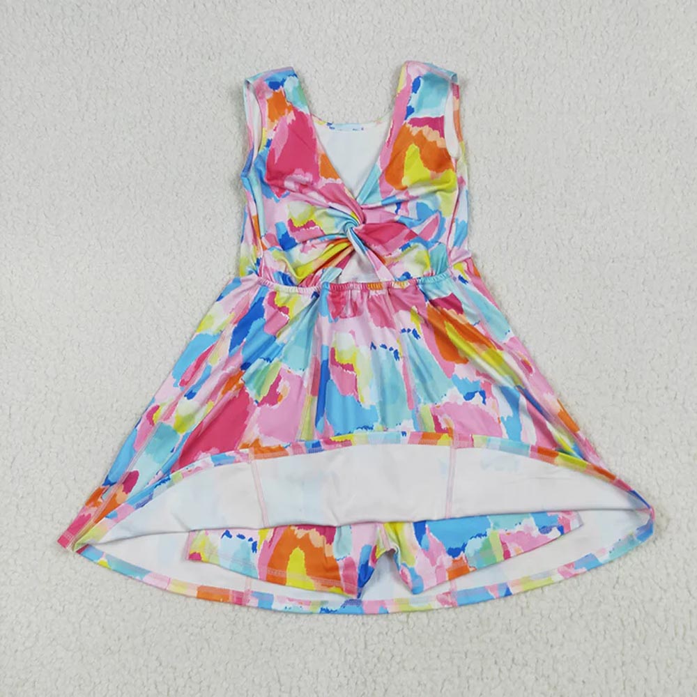 Sibling Baby Girls Sleeveless Watercolor Yoga Short Athletic Dresses D 7.7