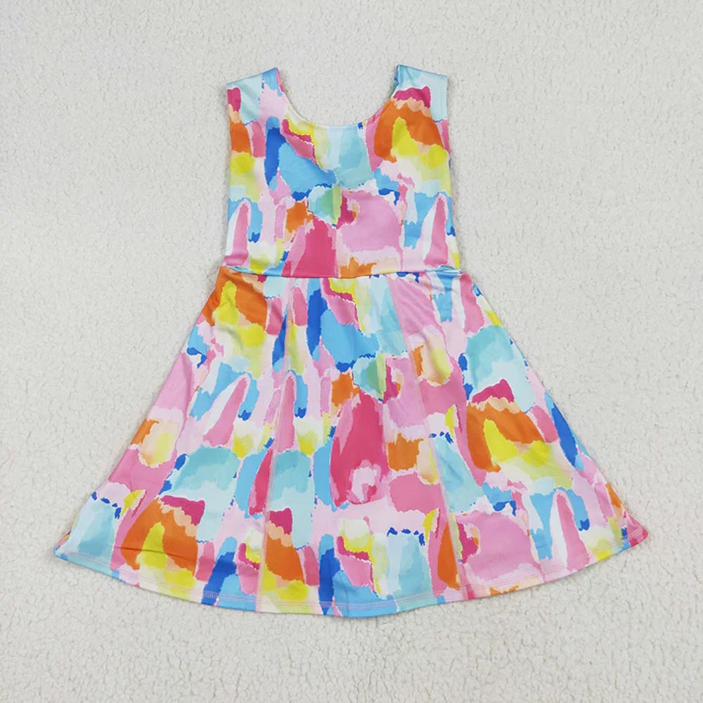 Sibling Baby Girls Sleeveless Watercolor Yoga Short Athletic Dresses D 7.7