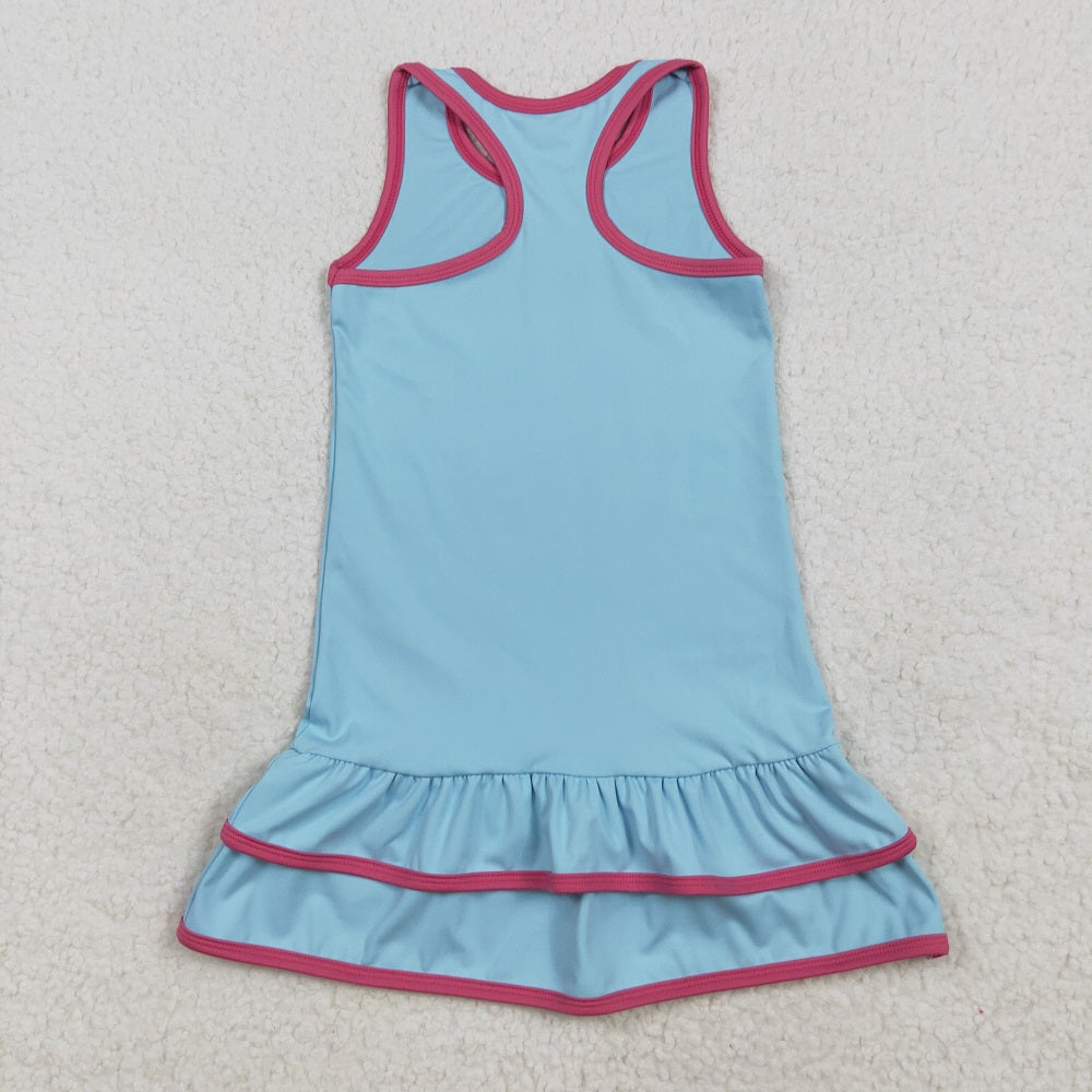 GSD2631 Baby Girls Blue Sleeveless Ruffle Yoga Knee Length Dresses D 7.1