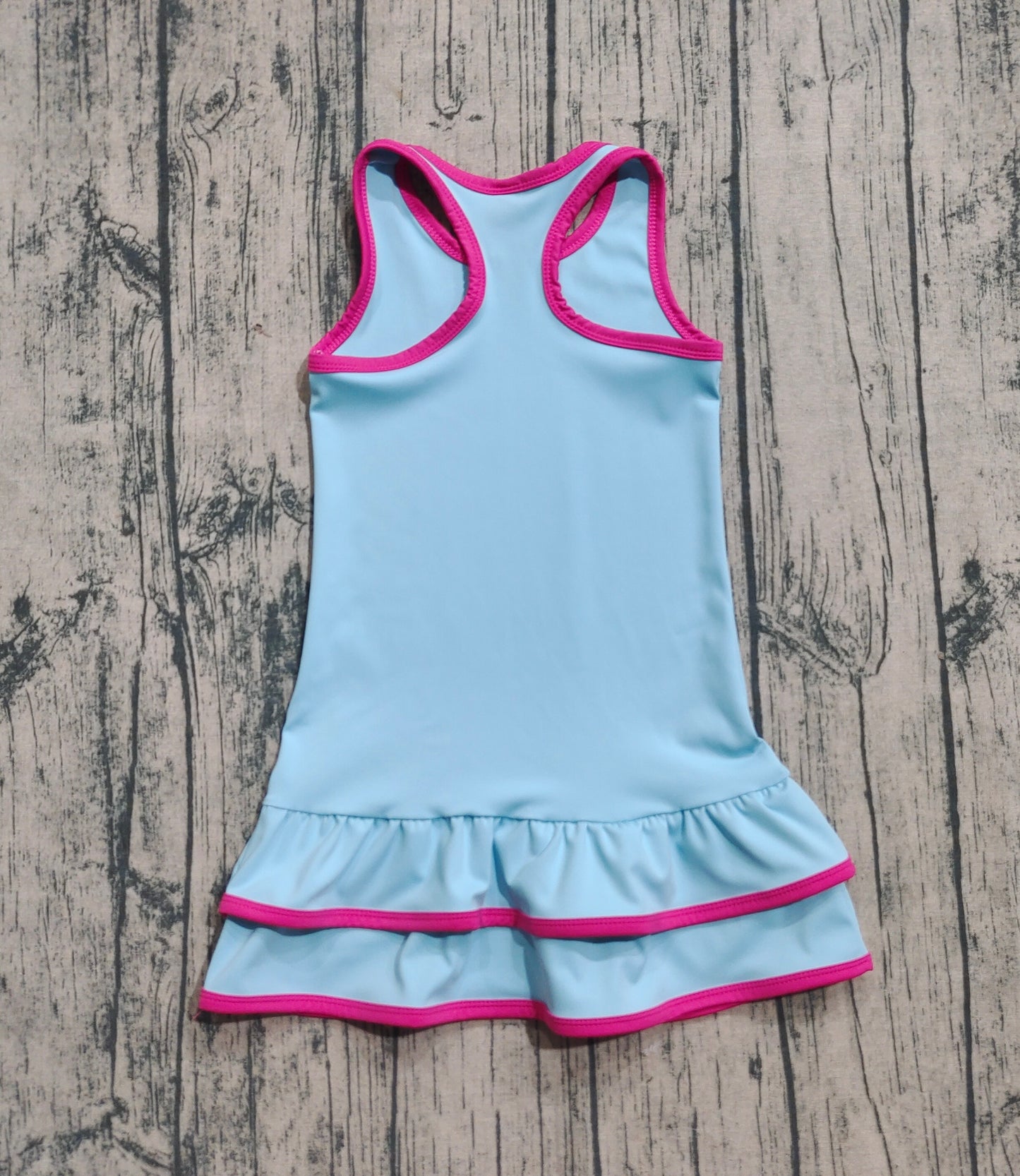 GSD2631 Baby Girls Blue Sleeveless Ruffle Yoga Knee Length Dresses D 7.1