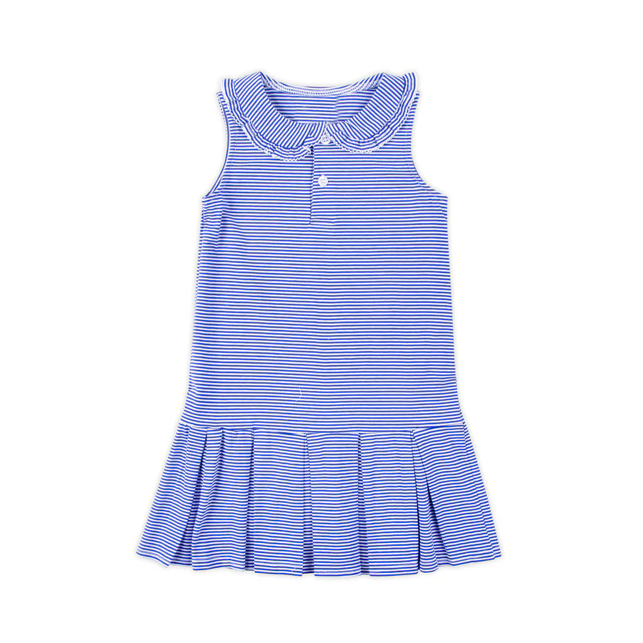 presale GSD2636 Baby Girls Sleeveless Button Blue Stripes Knee Length Dresses D 5.29
