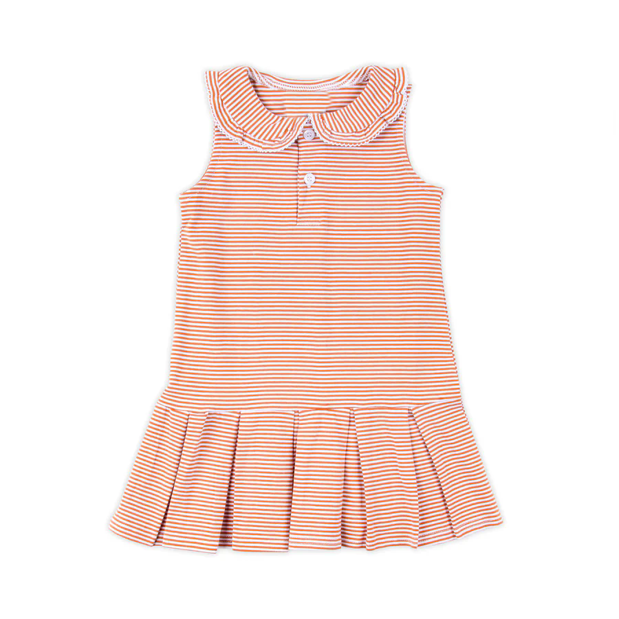 presale GSD2637 Baby Girls Sleeveless Button Peach Stripes Knee Length Dresses D 5.29