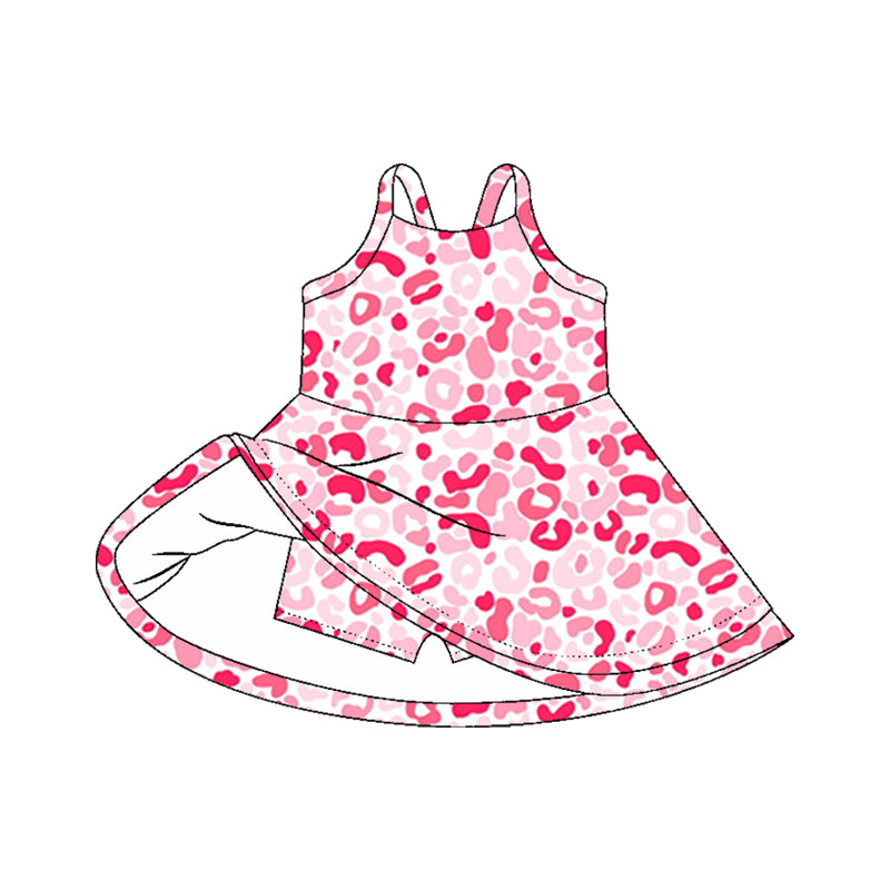 presale GSD2647 Baby Girls Strap Pink Leopard Shorts Knee Length Dresses D 5.30
