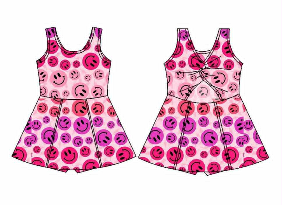 presale GSD2655 Baby Girls Sleeveless Hot Pink Smiles Yoga Short Knee Length Dresses D 6.2