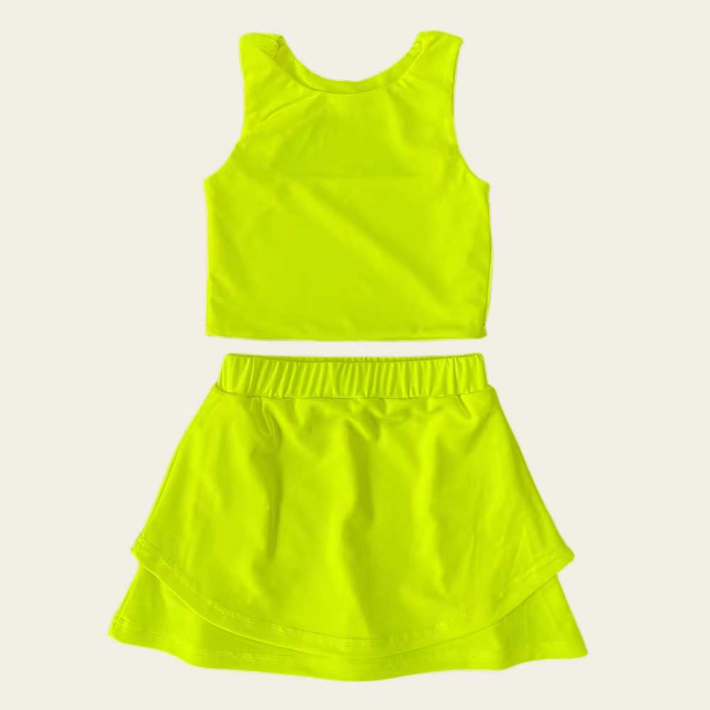 presale GSD2661 Baby Girls Sleeveless Light Yellow Vest Top Short Skirts Yoga Set D 6.2