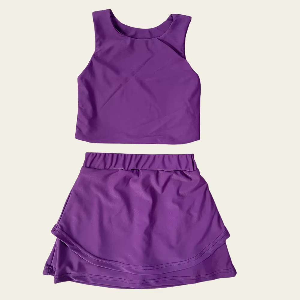 presale GSD2662 Baby Girls Sleeveless Purple Vest Top Short Skirts Yoga Set D 6.2
