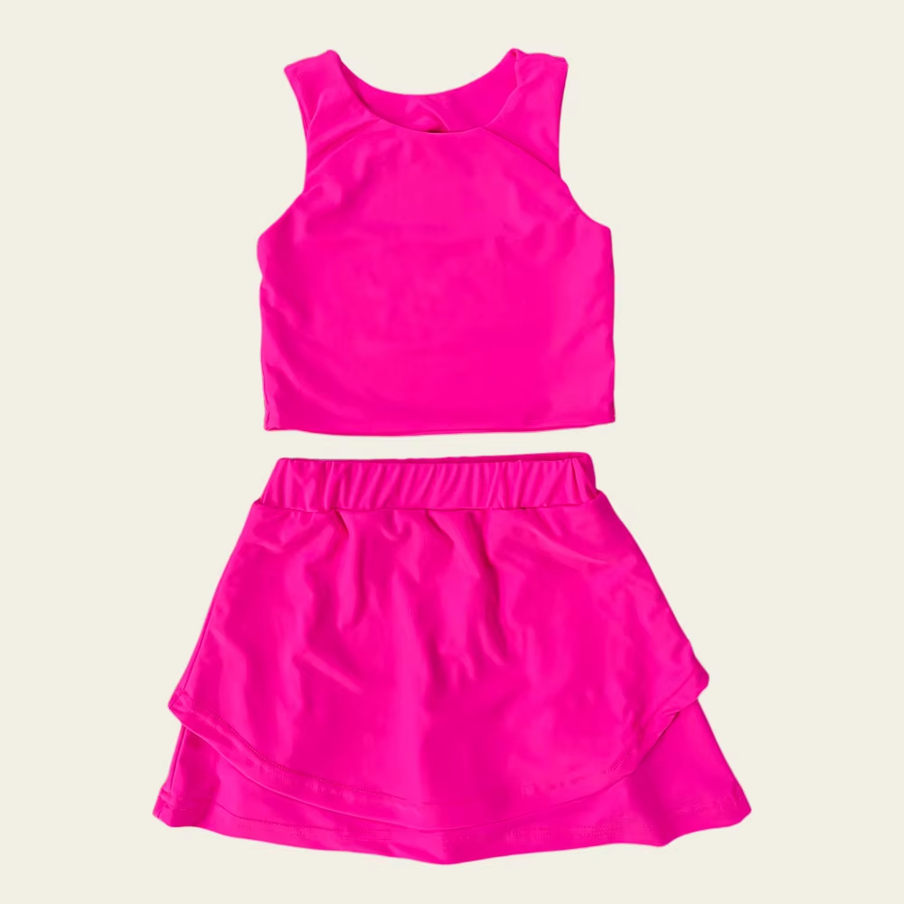 presale GSD2663 Baby Girls Sleeveless Rose Red Vest Top Short Skirts Yoga Set D 6.2