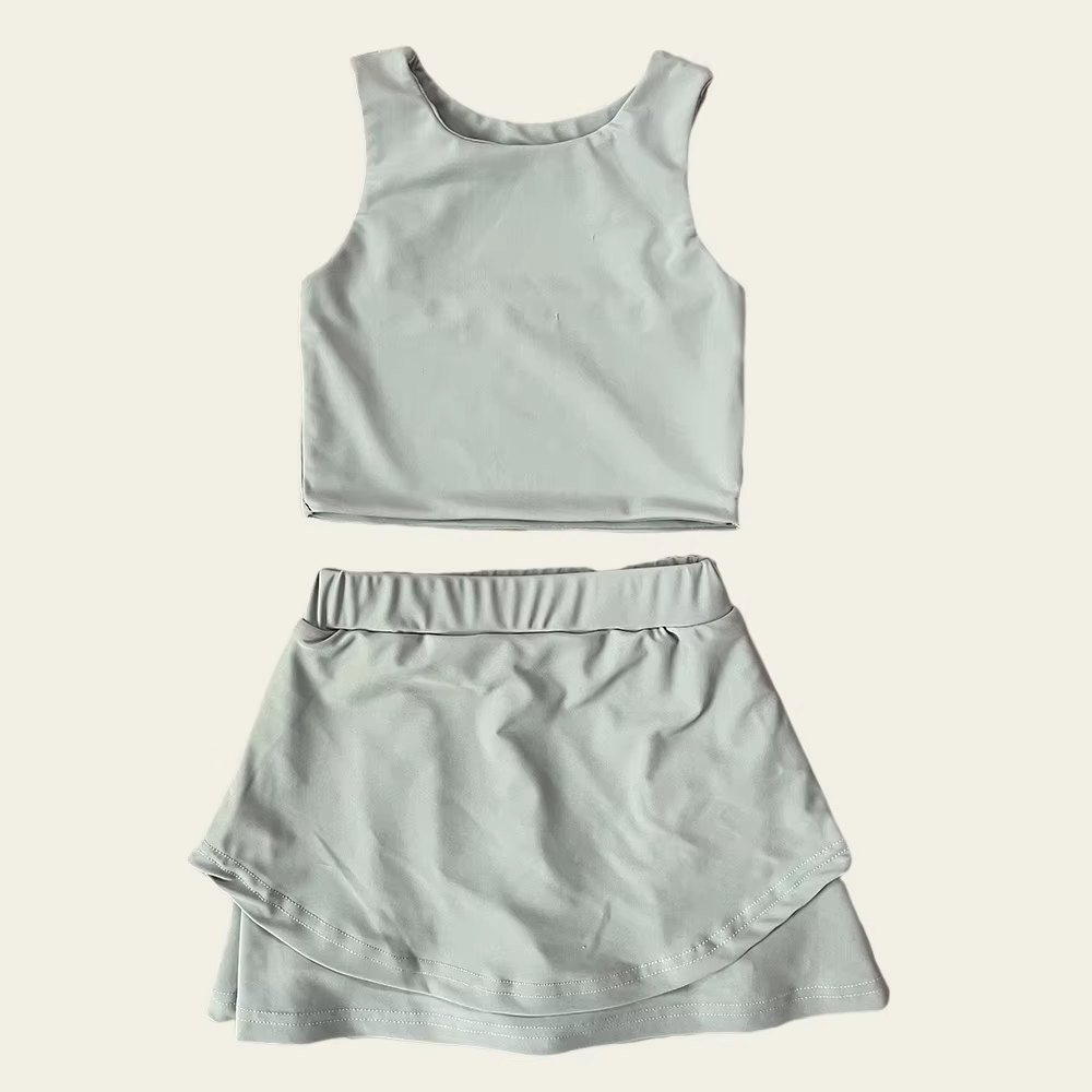 presale GSD2664 Baby Girls Sleeveless Gray Vest Top Short Skirts Yoga Set D 6.2