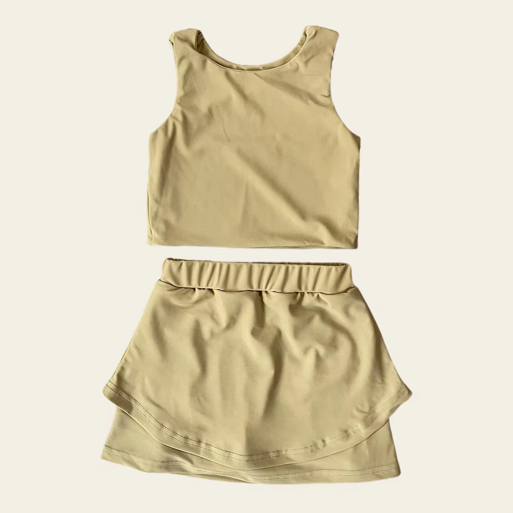 presale GSD2668 Baby Girls Sleeveless Lavebder Vest Top Short Skirts Yoga Set D 6.2