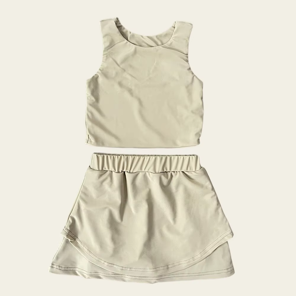 presale GSD2669 Baby Girls Sleeveless Light Gray Vest Top Short Skirts Yoga Set D 6.2