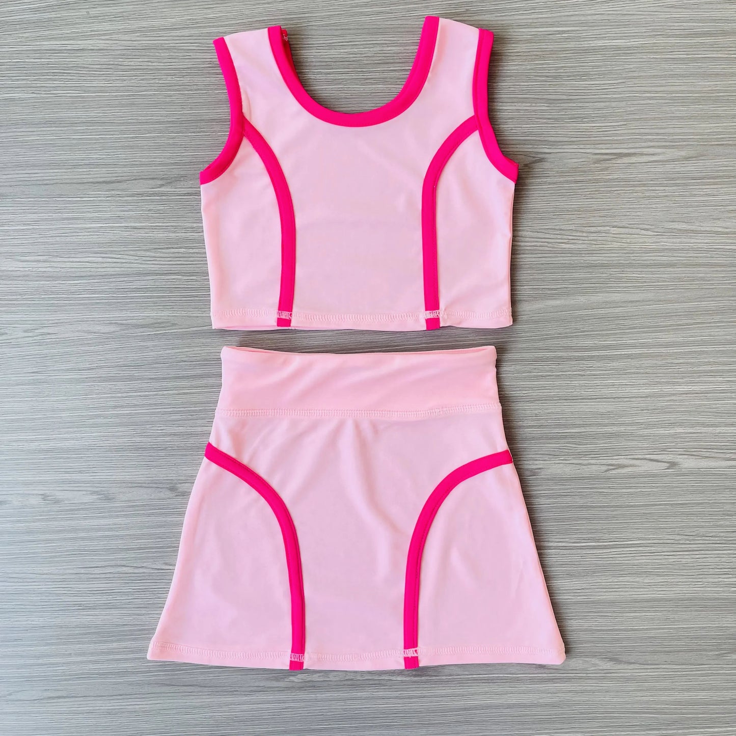 presale GSD2675 Baby Girls Sleeveless Pink Vest Top Skirts Yoga Set D 6.2