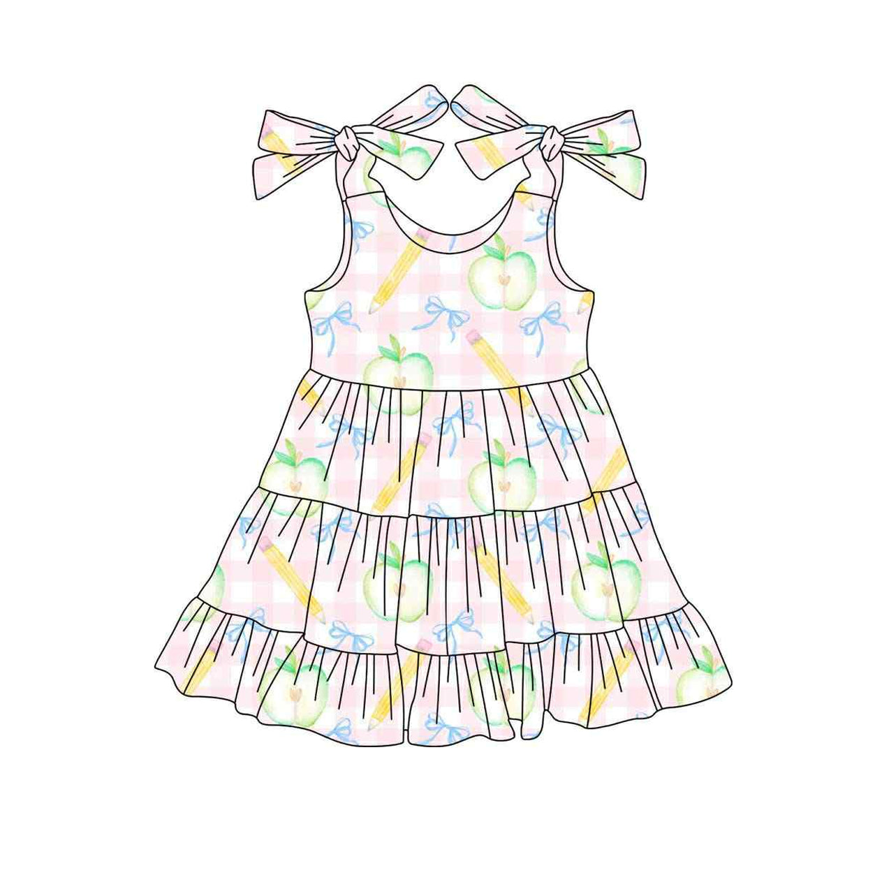 presale GSD2679 Baby Girls Bows Strap Apple Bows Pencil Plaid Ruffle Knee Length Dresses D 6.3