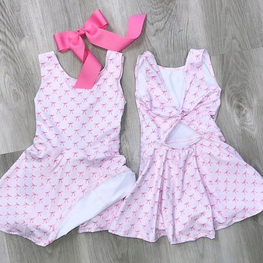 presale GSD2686 Baby Girls Sleeveless Pink Bows Plaid Yoga Short Knee Length Dresses D 6.4