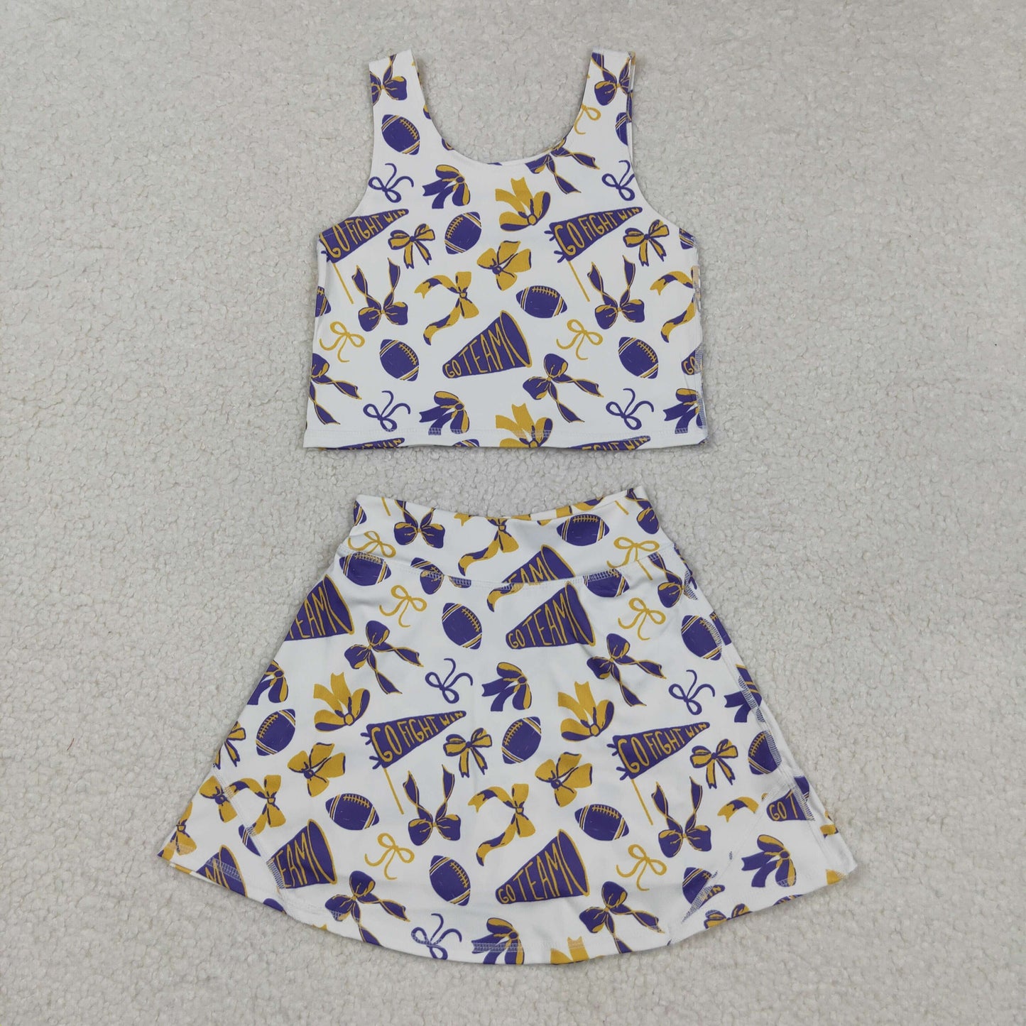 GSD2690 Baby Girls Team Purple Footballs Vest Top Short Skirts Yoga Set D 8.6