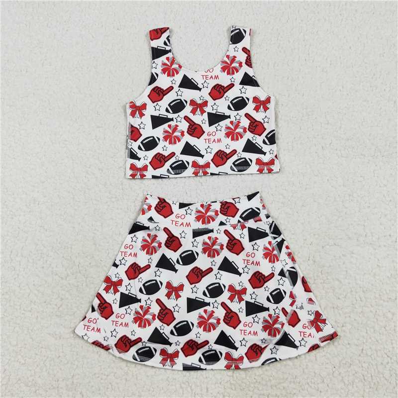 Sibling Baby Girls Go Team Footballs Bows Yoga Skorts Set Button Shorts Pajamas Set D 926