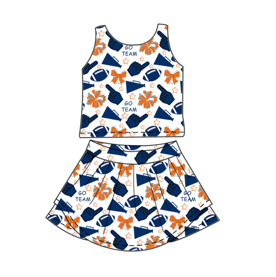 GSD2694 Baby Girls Team Navy Footballs H Vest Top Short Skirts Yoga Set D 8.5