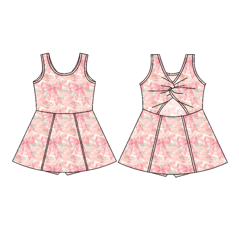 presale GSD2699 Baby Girls Sleeveless Peach Camo Bows Yoga Short Knee Length Dresses D 6.11
