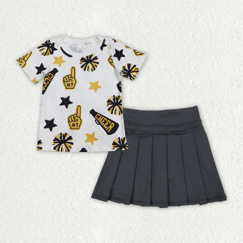 Sibling Baby Girls 4 colors Cheer Top Yoga Pleated Skirts Team Clothes Sets D 7.19
