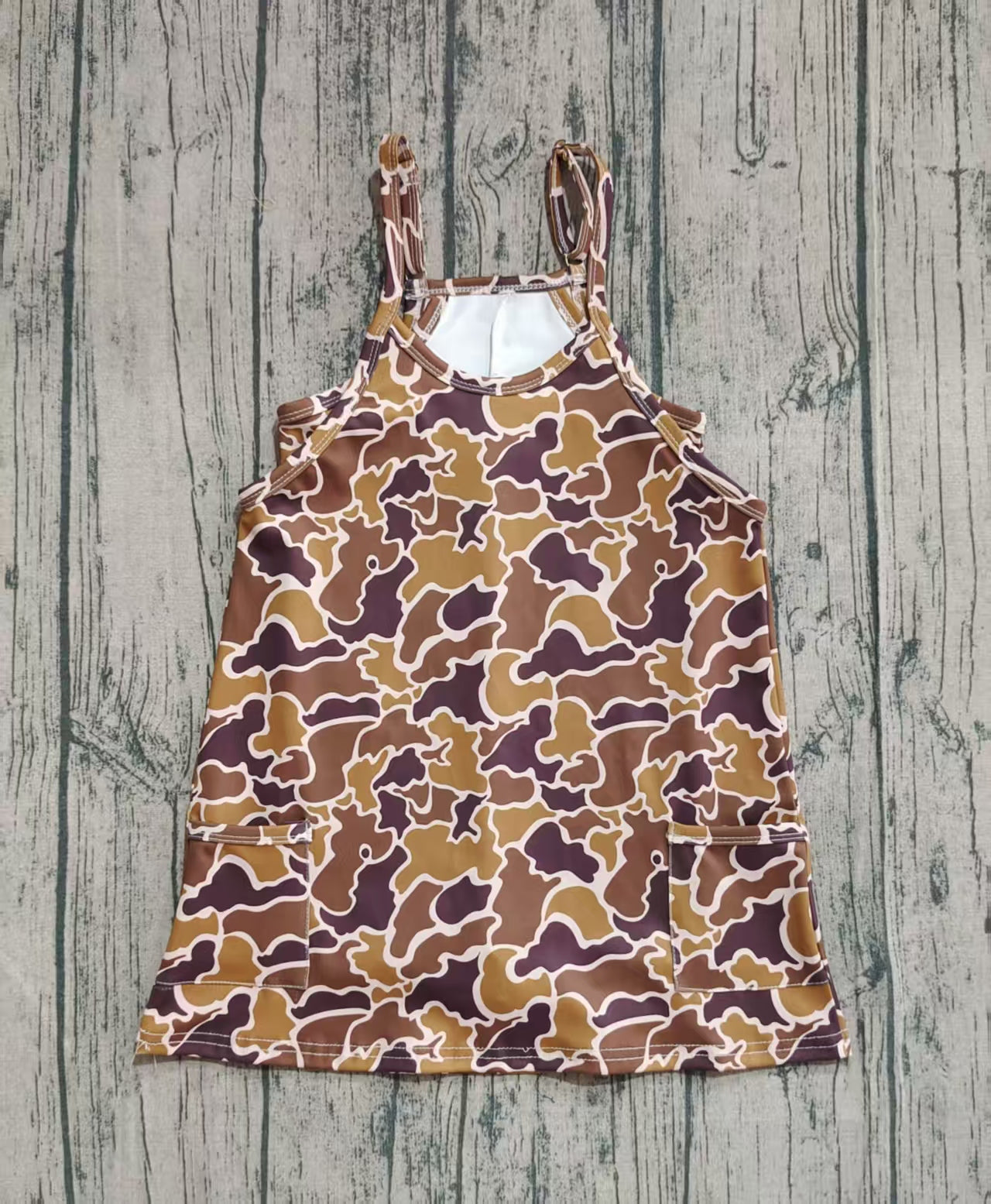 GSD2722 Baby Girls Strap Brown Camo Pockets Yoga Dresses D 822