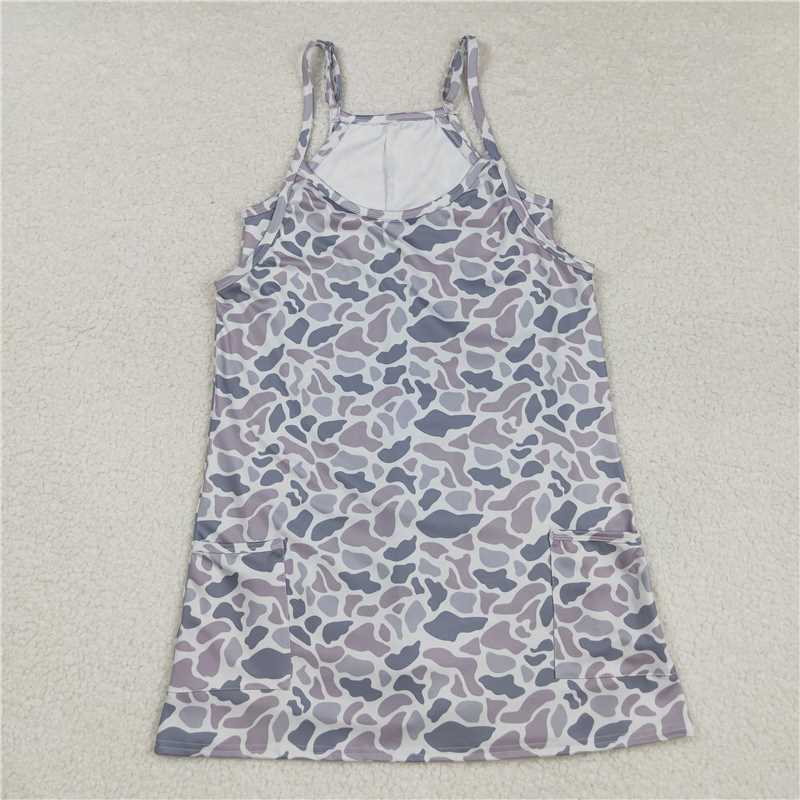Sibling Colorful Baby Girls Strap Camo Pockets Yoga Knee Length Dresses D 901