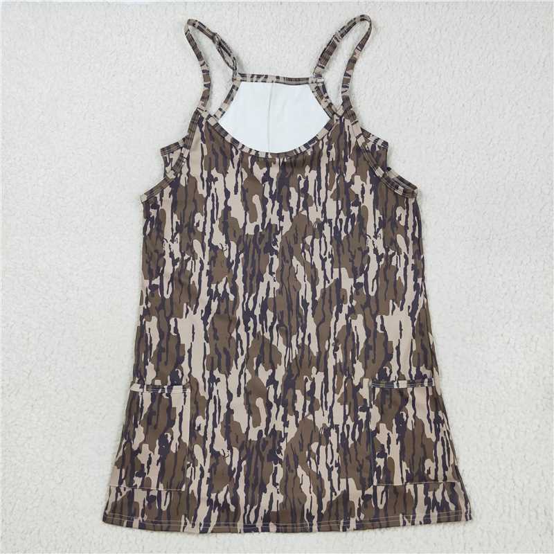 Sibling Colorful Baby Girls Strap Camo Pockets Yoga Knee Length Dresses D 901
