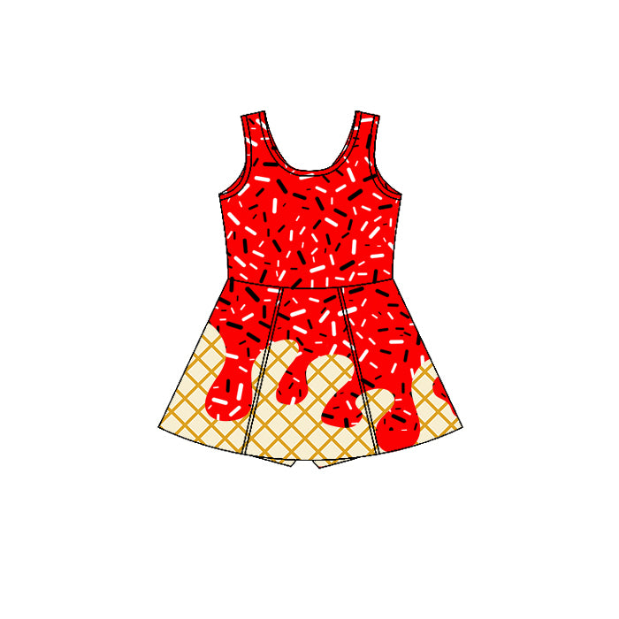 GSD2748 Baby Girls Red Drip Sleeveless Shorts Team Yoga Active Knee Length Dresses D 7.3