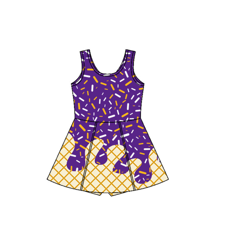 GSD2752 Baby Girls Purple Drip Sleeveless Shorts Team Yoga Active Knee Length Dresses D 8.2