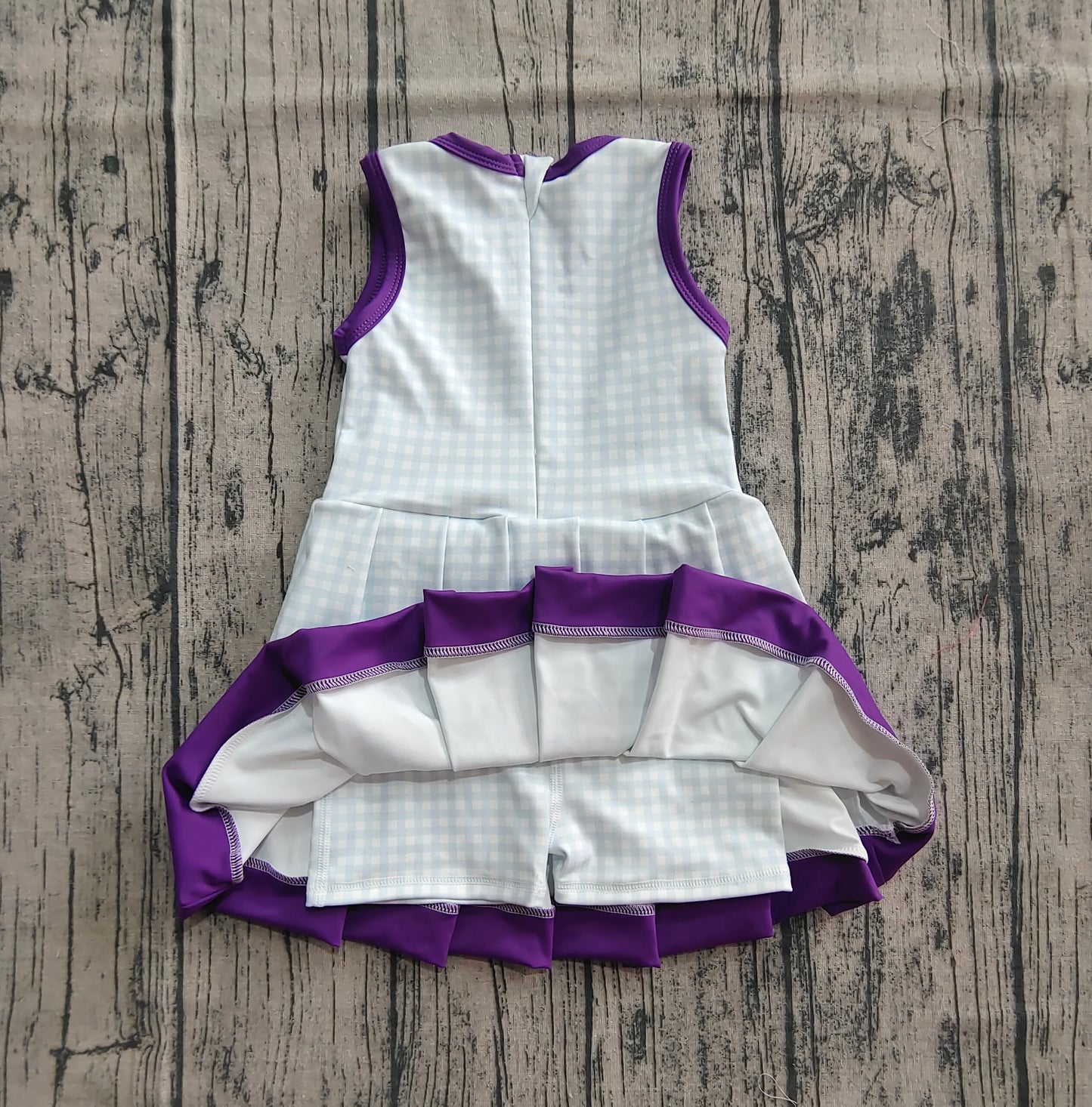 presale GSD2758 Baby Girls Purple Plaid Sleeveless Zipper Shorts Yoga Knee Length Dresses D 7.17