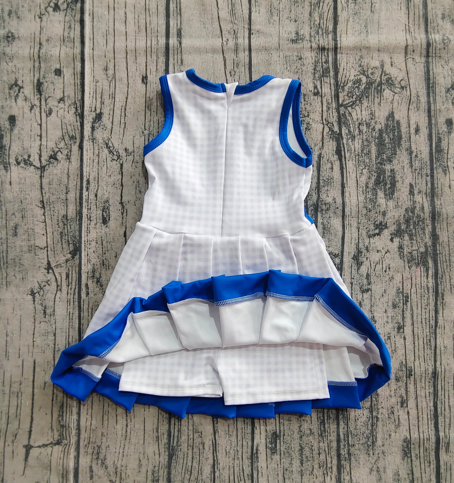 presale GSD2759 Baby Girls Blue Plaid Sleeveless Zipper Shorts Yoga Knee Length Dresses D 7.17