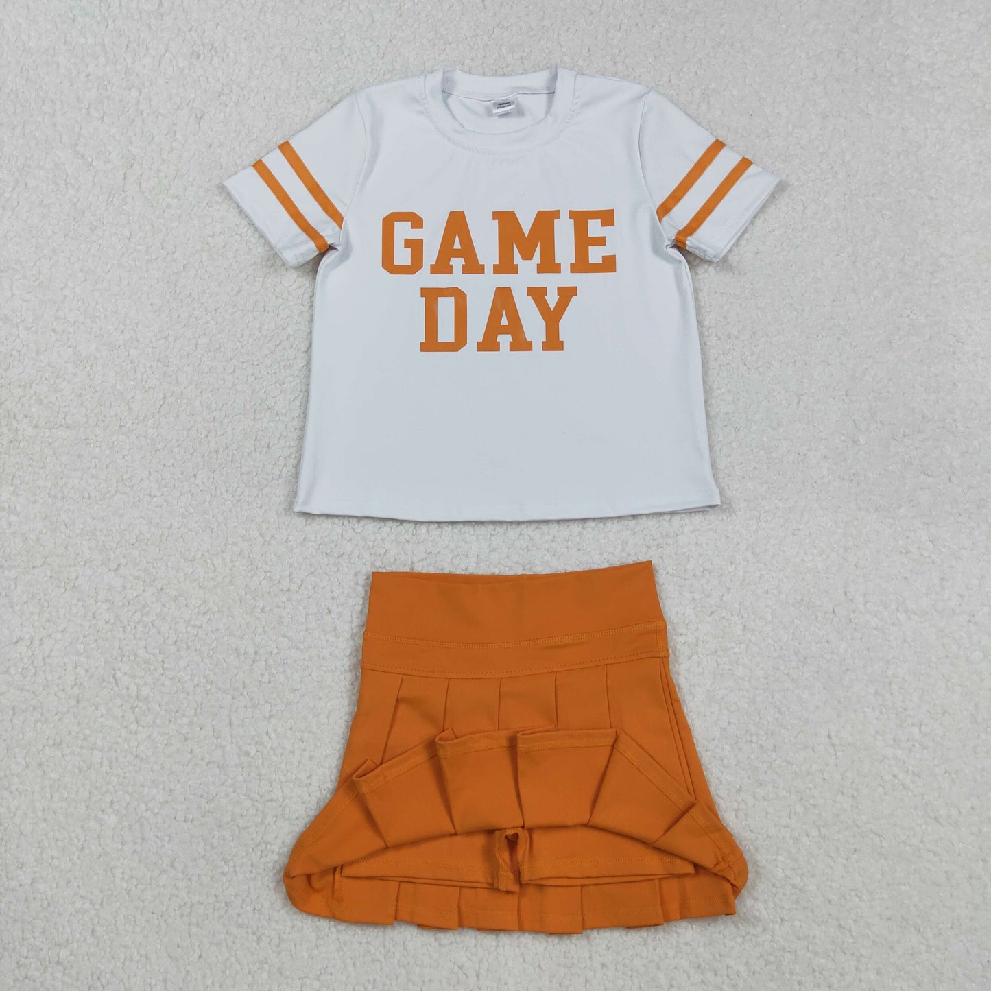 GSD2761 Baby Girls Short Sleeves Game Day Shirts Top Orange Skorts Yoga Sets D 903