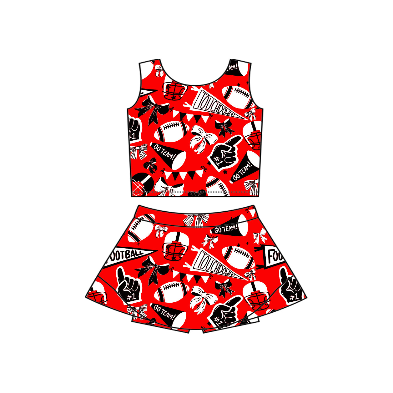 presale GSD2763 Baby Girls Red Team Footballs Cheer Vest Top Skorts Yoga Set D 7.15