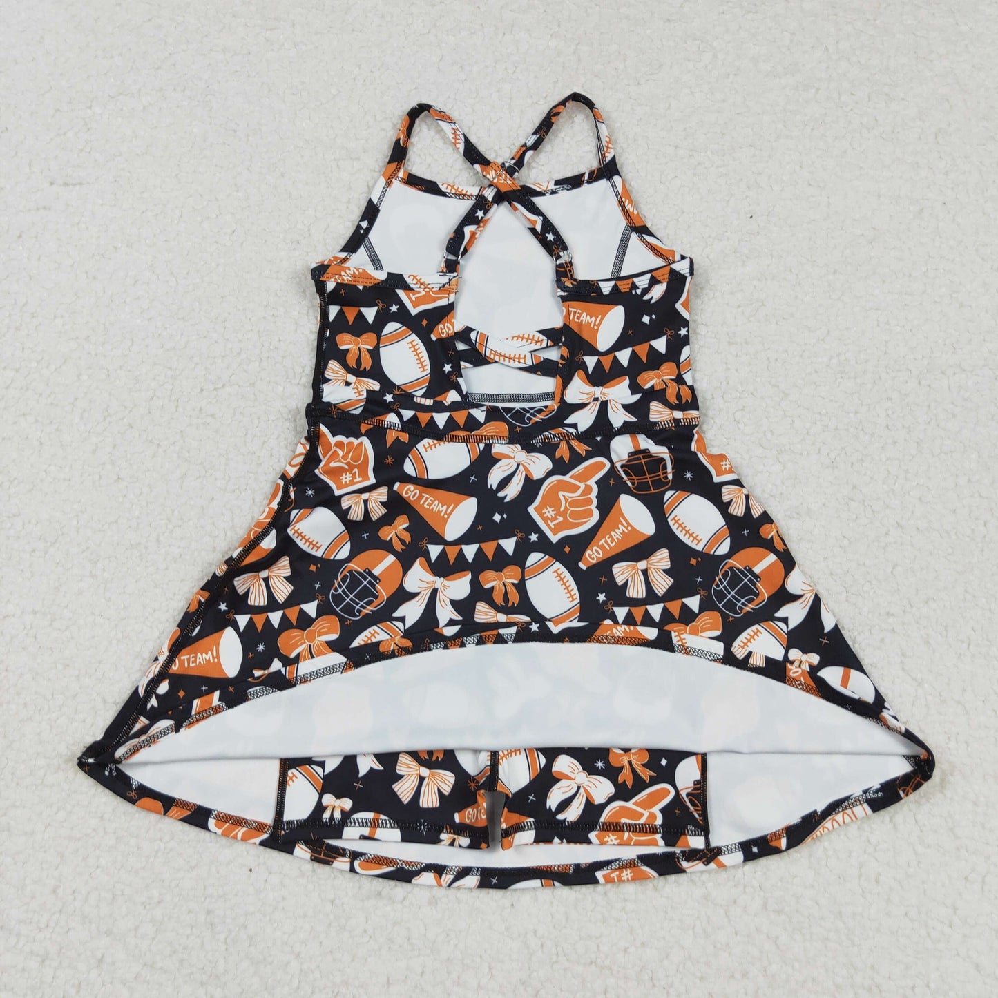 GSD2777 Baby Girls Strap Bows Footballs Plaid Shorts Team Yoga Active Knee Length Dresses D 828