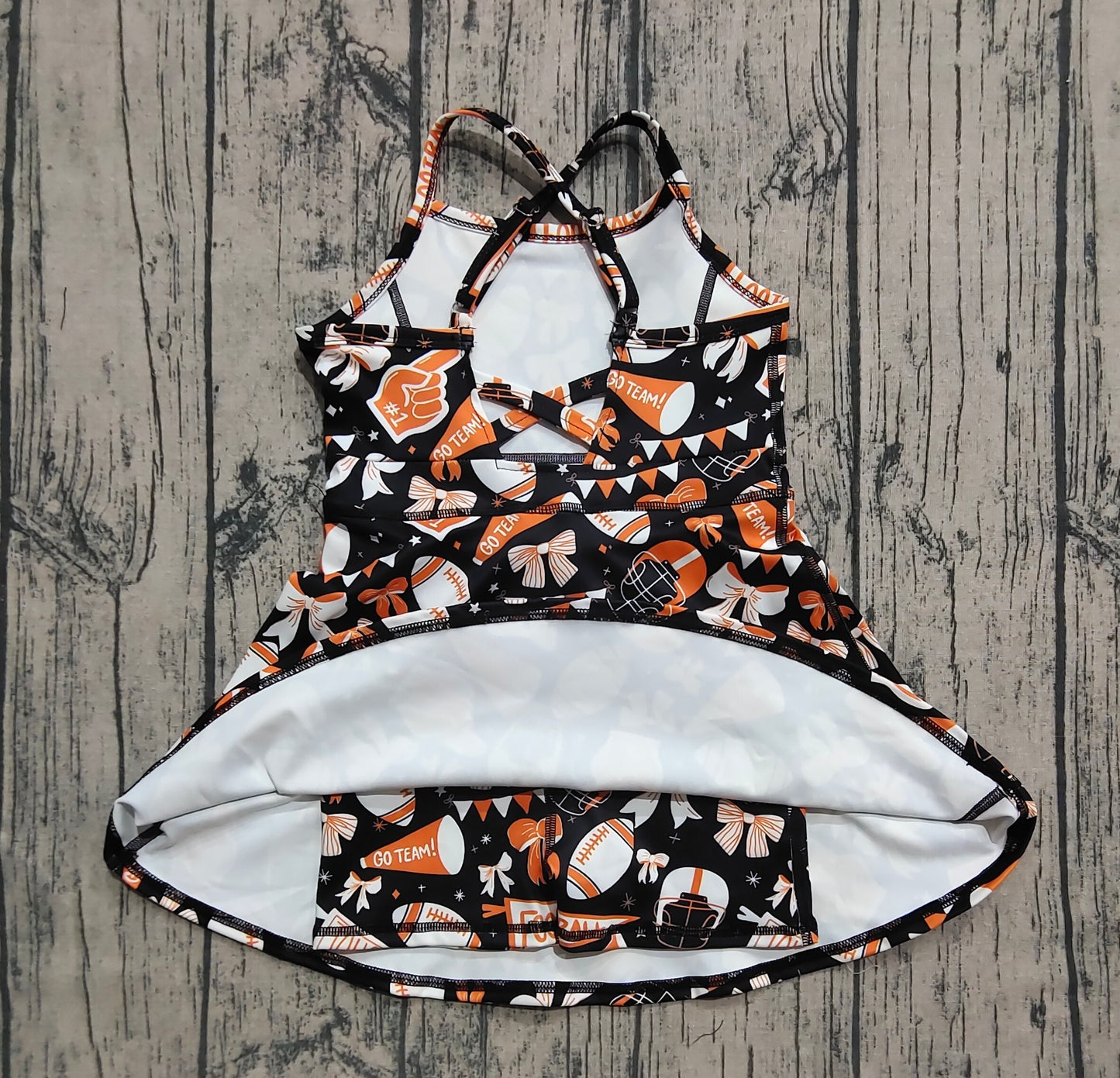 GSD2777 Baby Girls Strap Bows Footballs Plaid Shorts Team Yoga Active Knee Length Dresses D 828