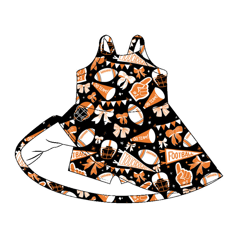 GSD2777 Baby Girls Strap Bows Footballs Plaid Shorts Team Yoga Active Knee Length Dresses D 828